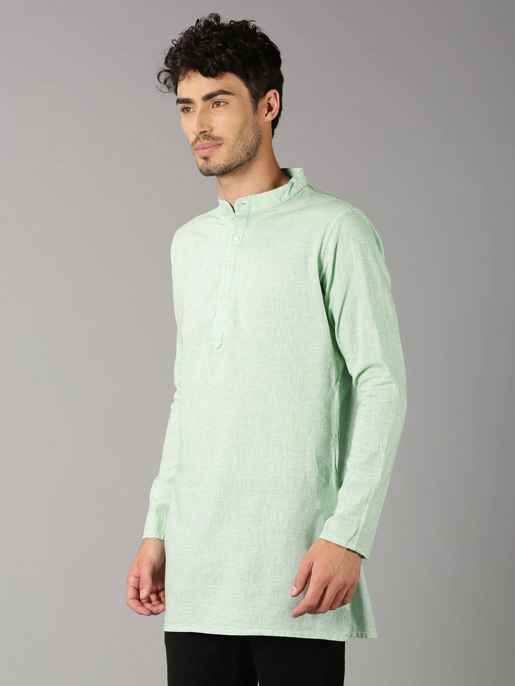 MEN'S GREEN SOLID SLIM FIT KURTHA