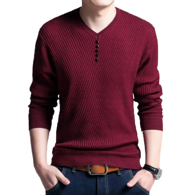 Men's Korean V neck striped sweater for winters