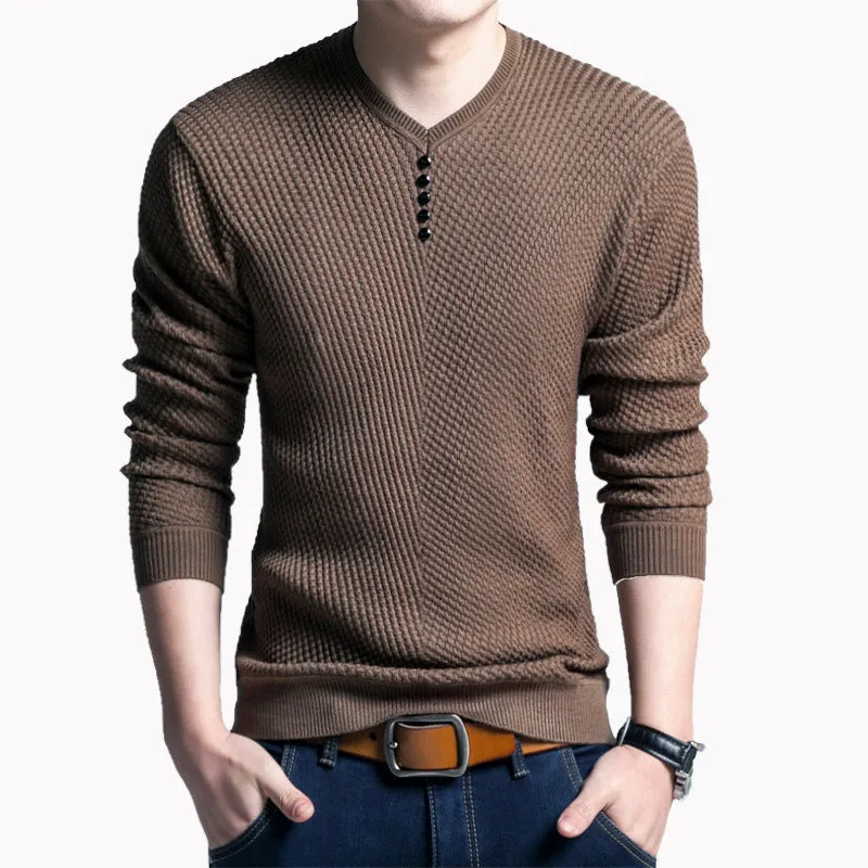 Men's Korean V neck striped sweater for winters