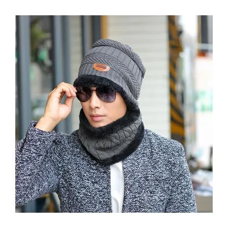 Men's Neck Warmer and Winter Knit Hat Set