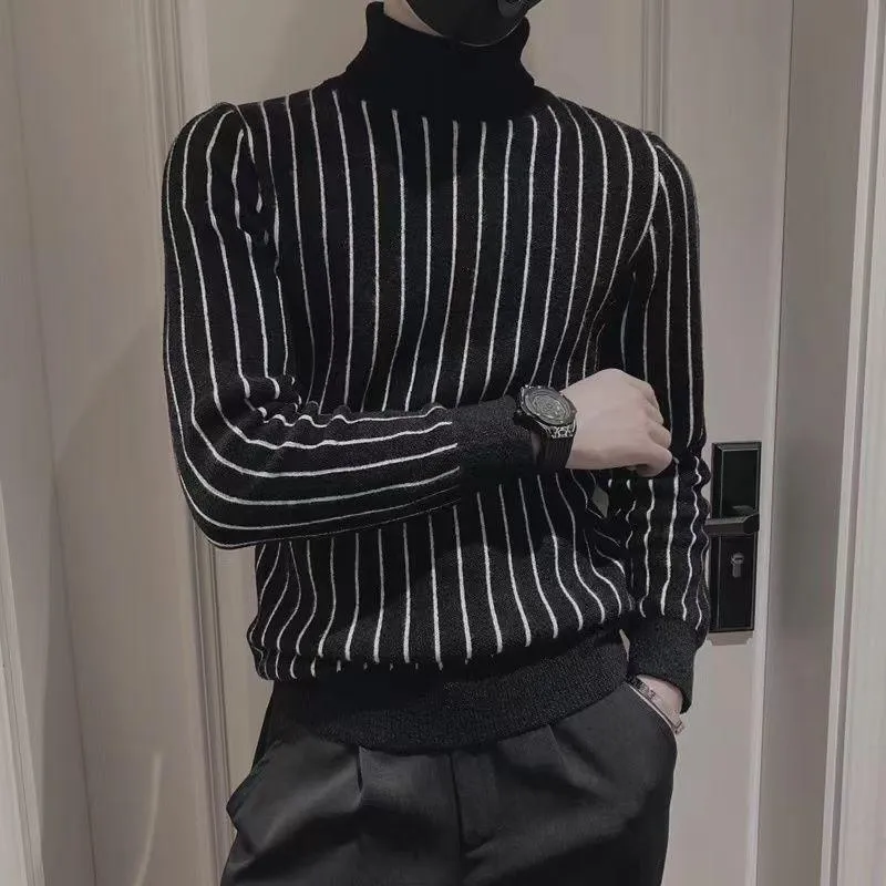 Men's Striped Mock Neck Sweater