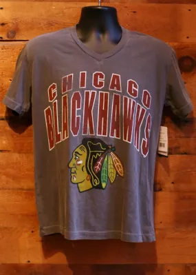 Men's V-Neck T-Shirt Chicago Blackhawks Grey with Logo and Writing