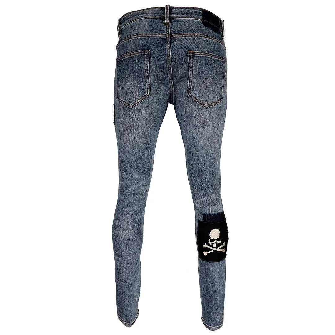 MM World Logo Embroidered Denim Jeans- Blue