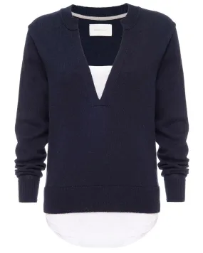 Navy and White Roan Layered Henley