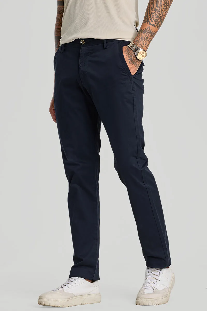 Navy Zipper Pocket Slim Fit Chinos