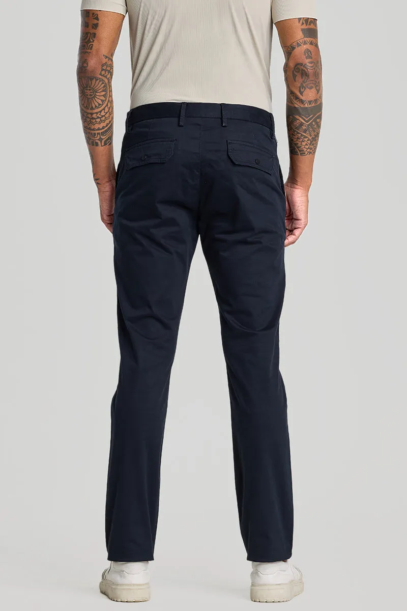 Navy Zipper Pocket Slim Fit Chinos