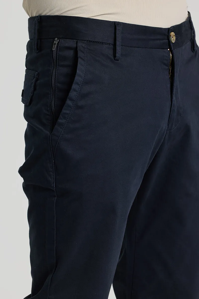 Navy Zipper Pocket Slim Fit Chinos