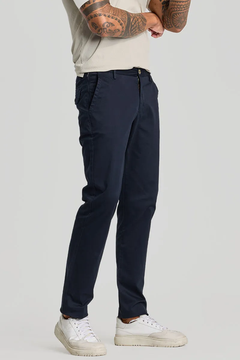 Navy Zipper Pocket Slim Fit Chinos