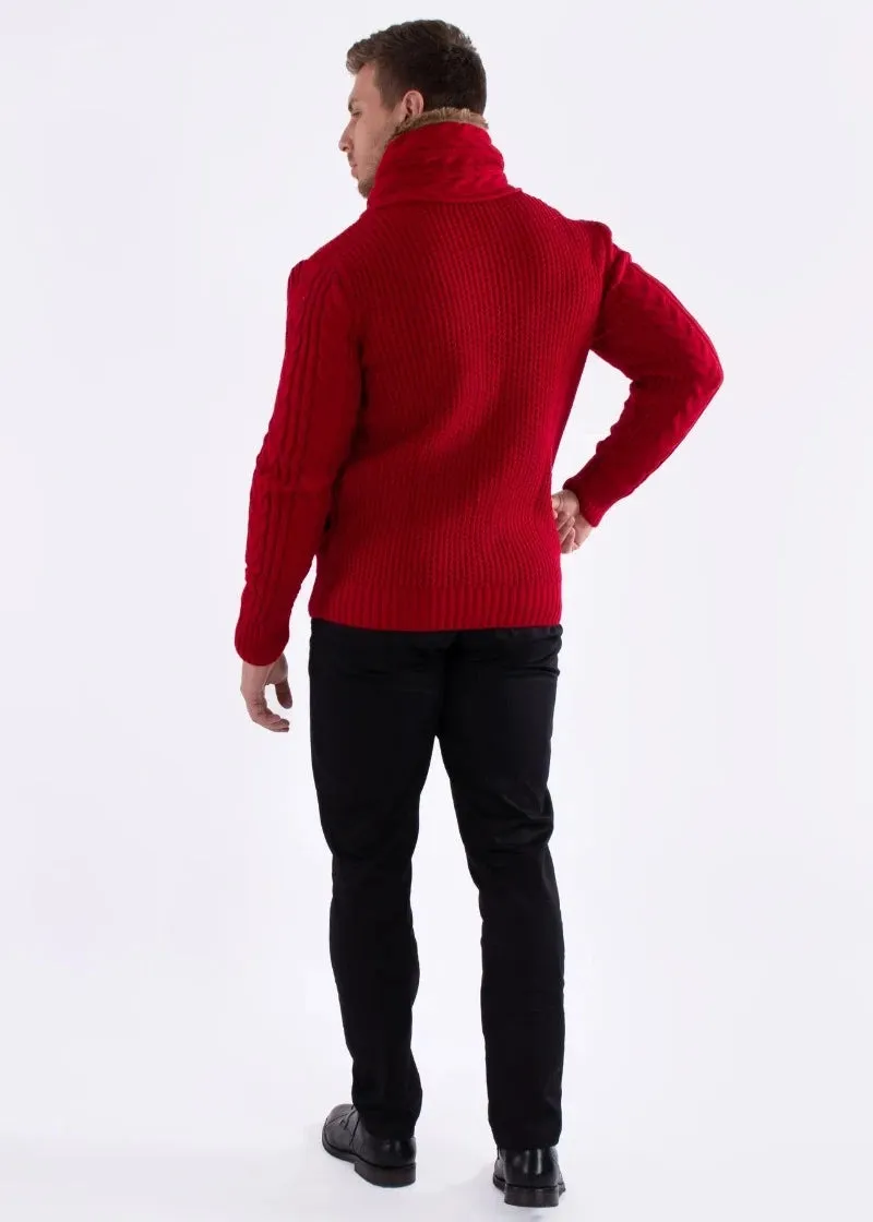 Red Men's Fashion Design Jacket Cardigan Sweaters with Fur