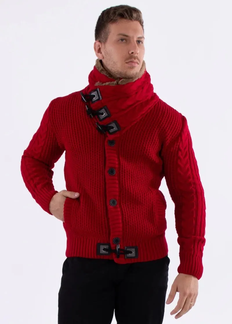 Red Men's Fashion Design Jacket Cardigan Sweaters with Fur