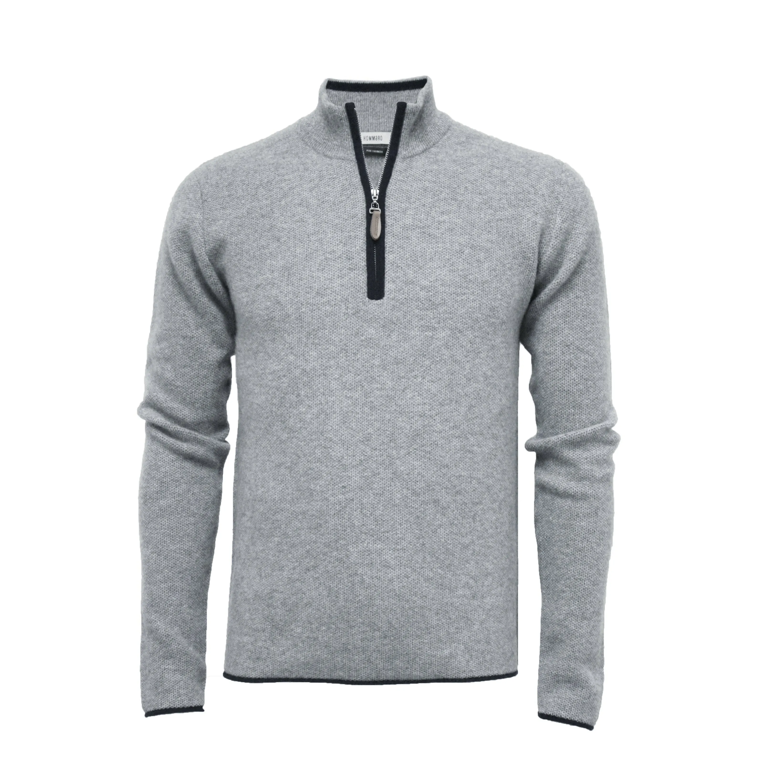 Silver Grey Cashmere Zip Neck Sweater Verbier in pique stitch