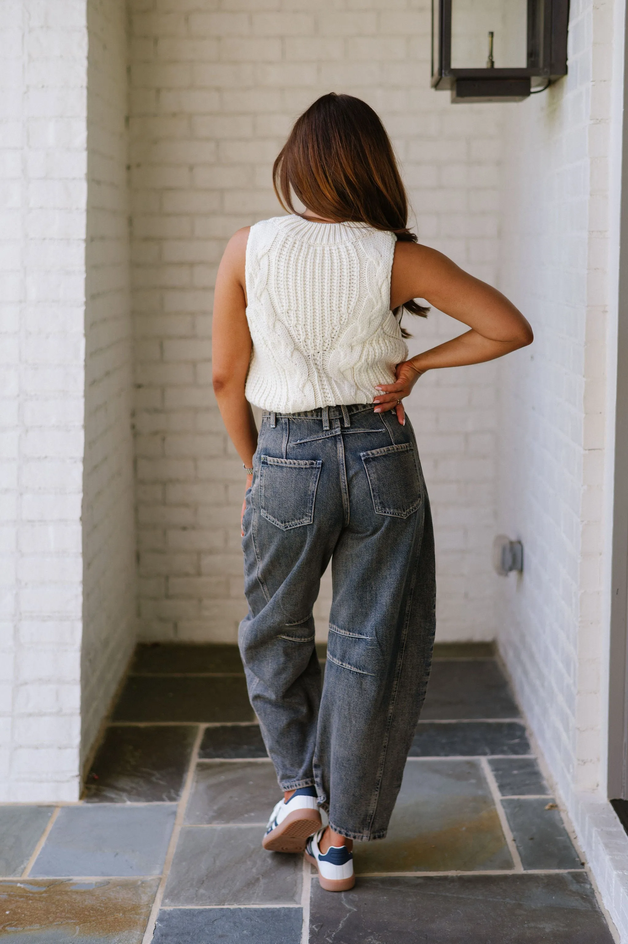 Sleeveless Cable Sweater Top-Cream