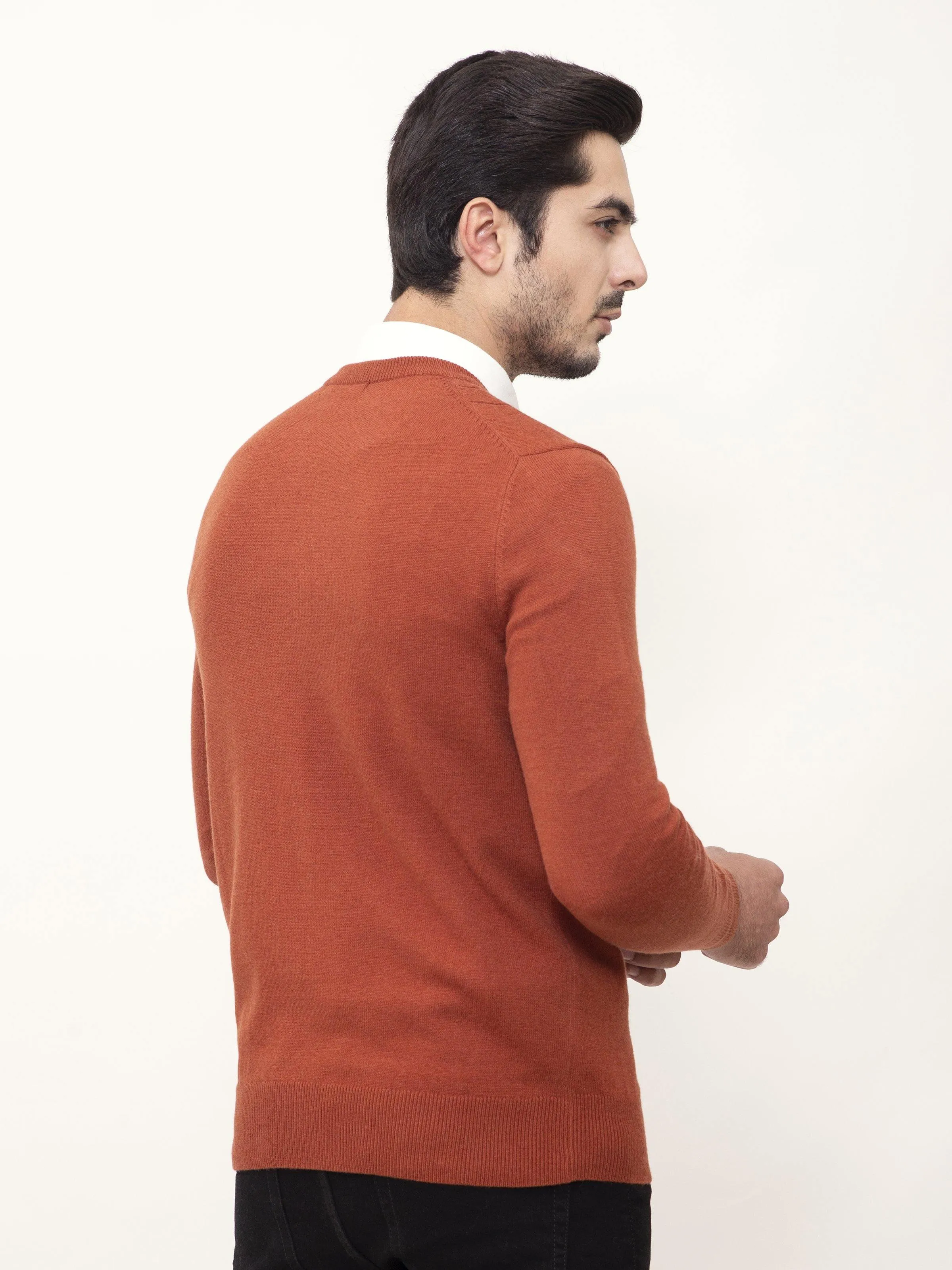 SWEATER ROUND NECK FULL SLEEVE RUST