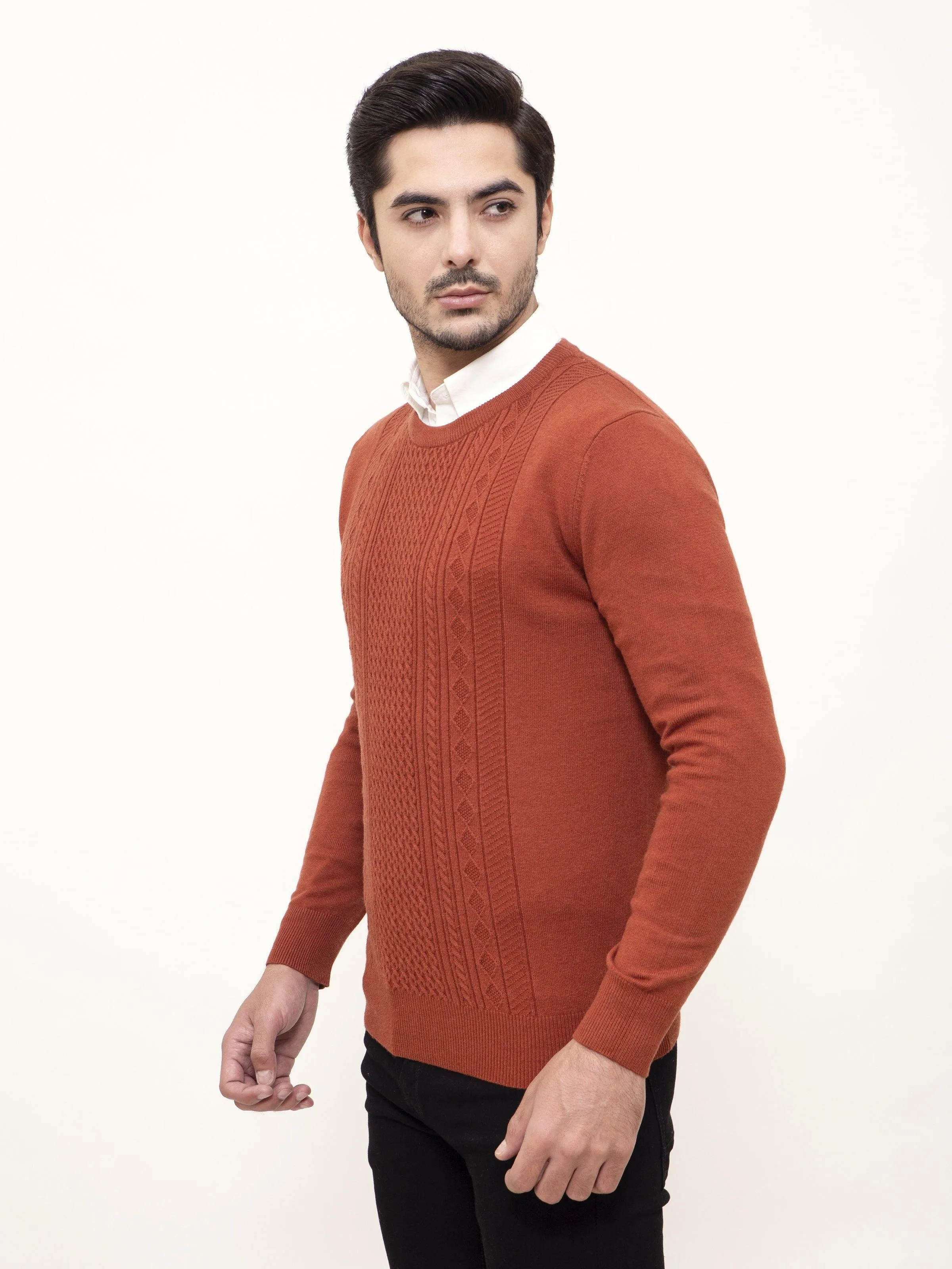 SWEATER ROUND NECK FULL SLEEVE RUST