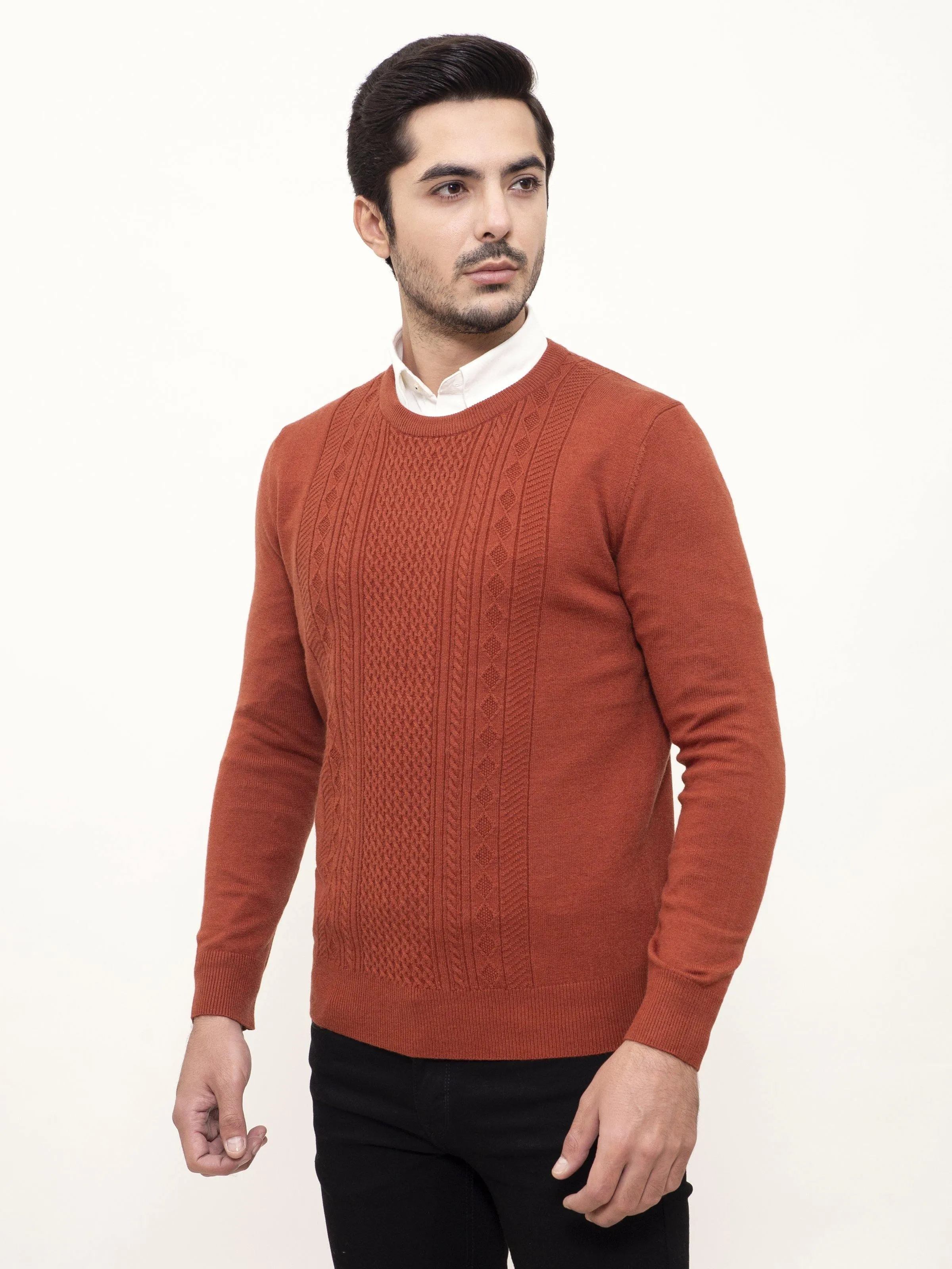 SWEATER ROUND NECK FULL SLEEVE RUST