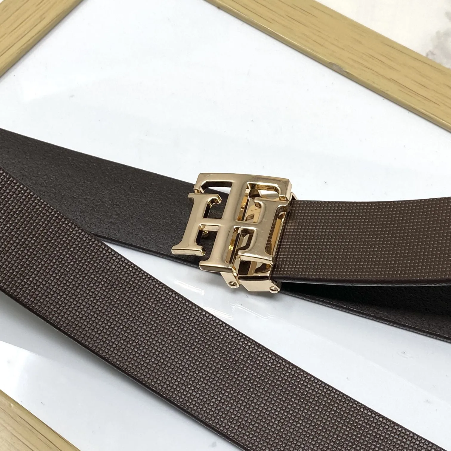 TH Pattern Leather Strap Belt-JonasParamount