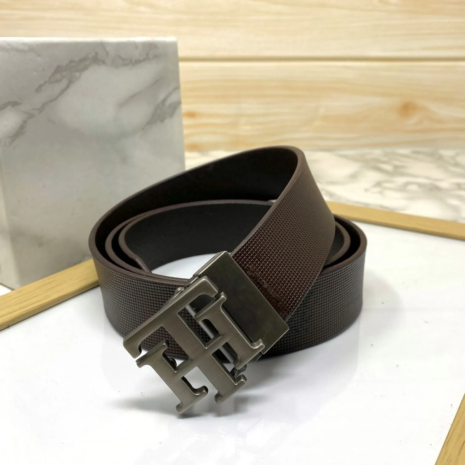 TH Pattern Leather Strap Belt-JonasParamount