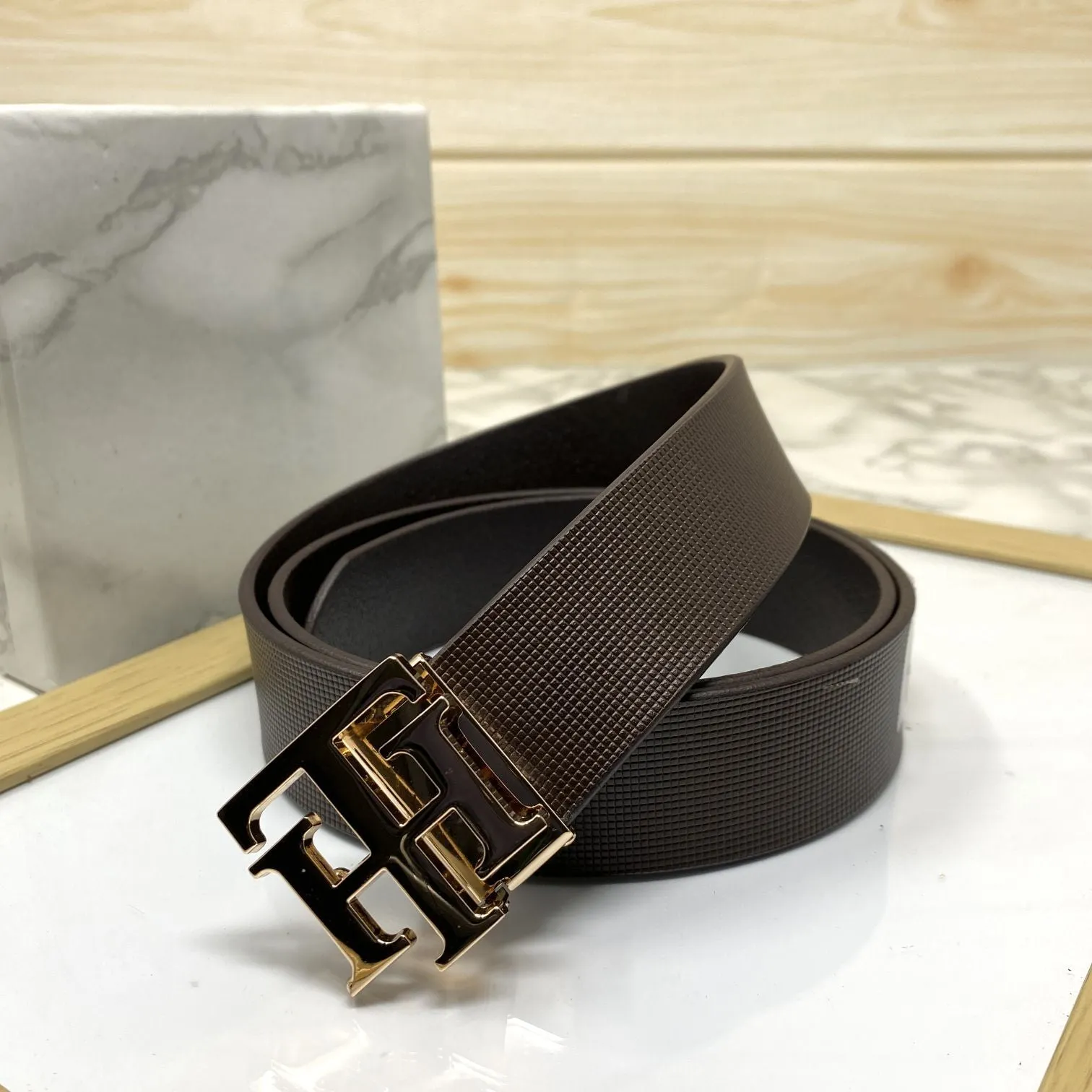 TH Pattern Leather Strap Belt-JonasParamount