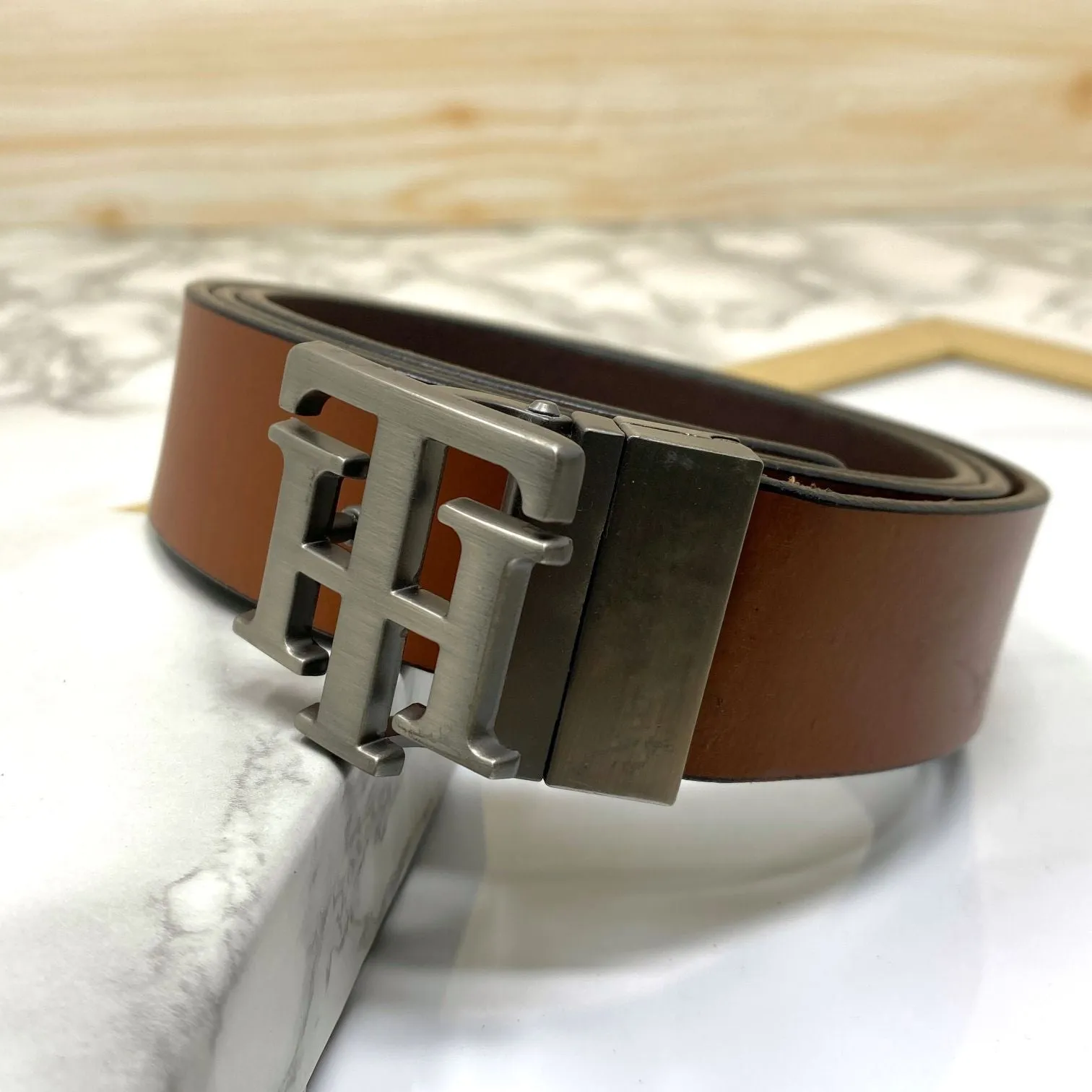 TH Pattern Leather Strap Belt-JonasParamount