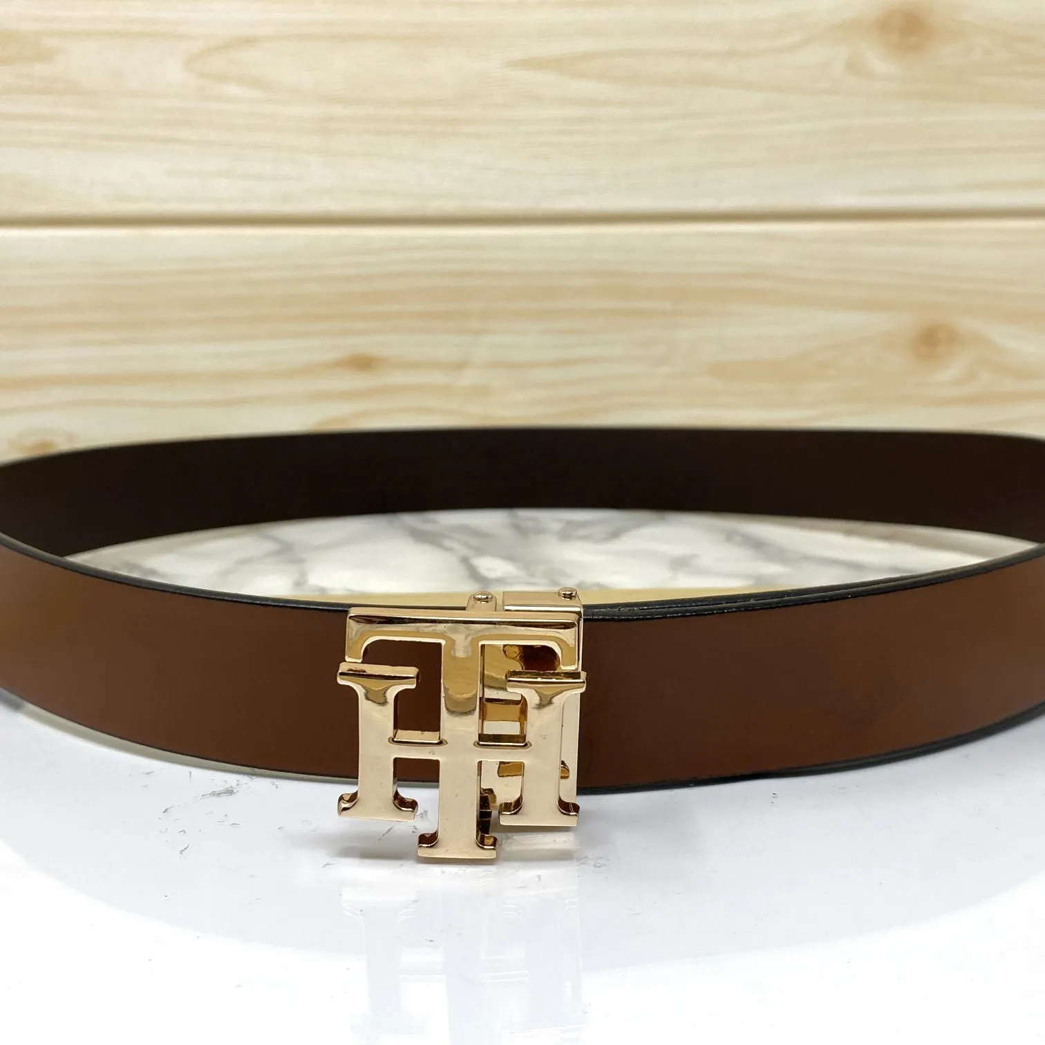 TH Pattern Leather Strap Belt-JonasParamount