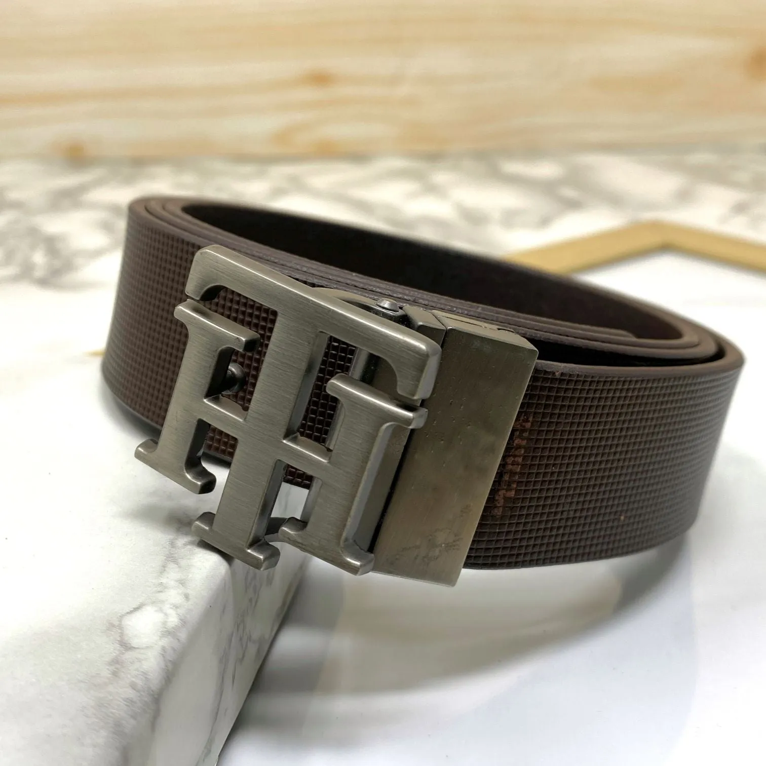 TH Pattern Leather Strap Belt-JonasParamount