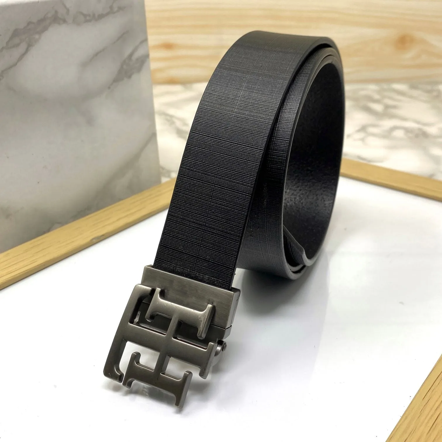 TH Pattern Leather Strap Belt-JonasParamount