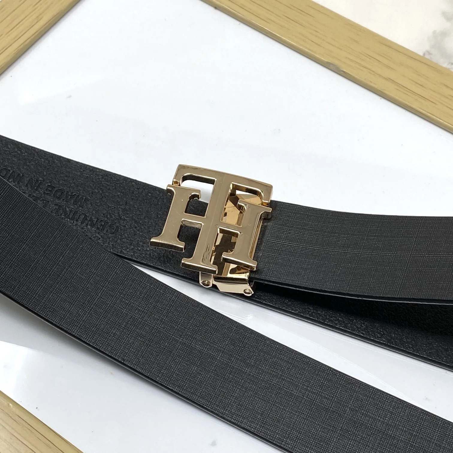 TH Pattern Leather Strap Belt-JonasParamount