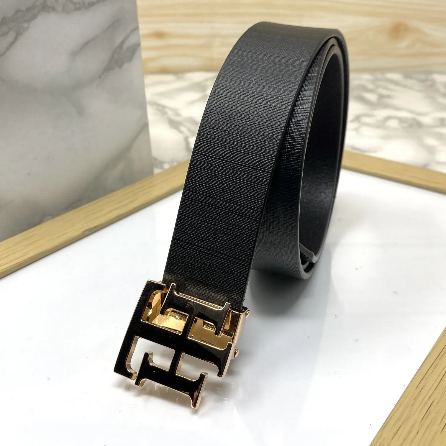 TH Pattern Leather Strap Belt-JonasParamount