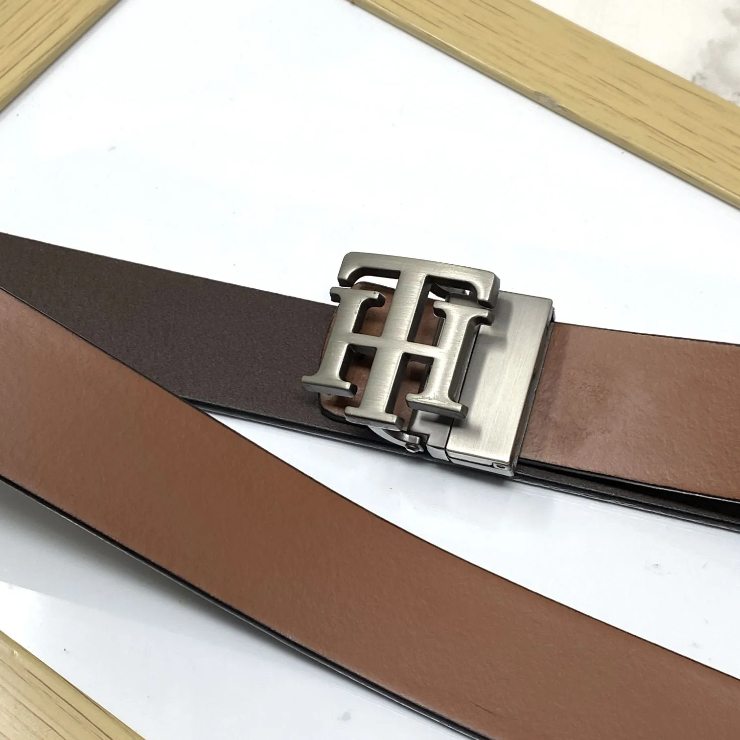 TH Pattern Leather Strap Belt-JonasParamount