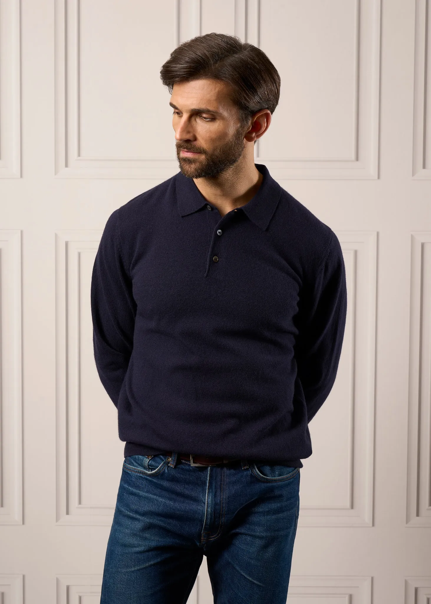 Tresswell Geelong Wool Long Sleeve Polo Shirt in Dark Navy - Regular Fit