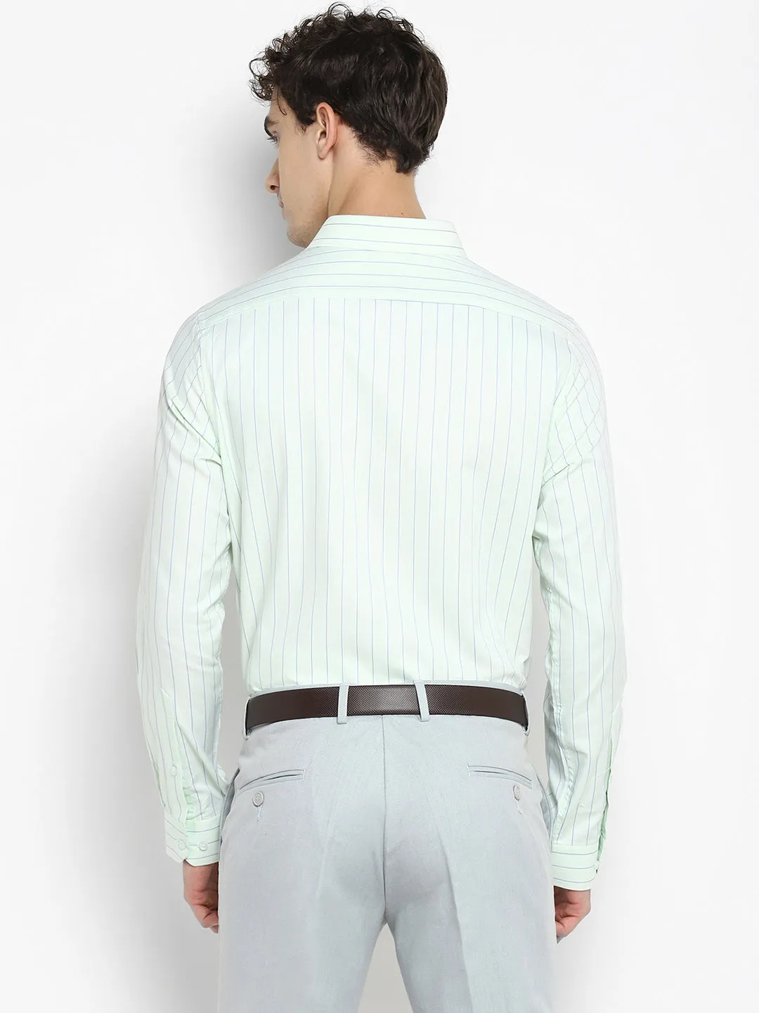 Turtle Stiped Light Green Slim Fit Formal Shirt