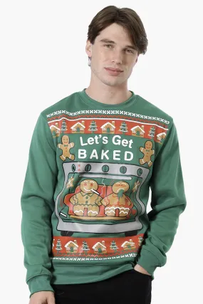 Ugly Christmas Sweater Let's Get Baked Print Christmas Sweater - Green