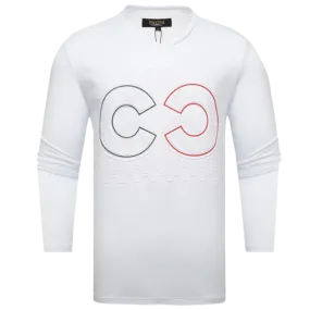 White Men's V-Neck Long Sleeves T-shirt Fashion Style