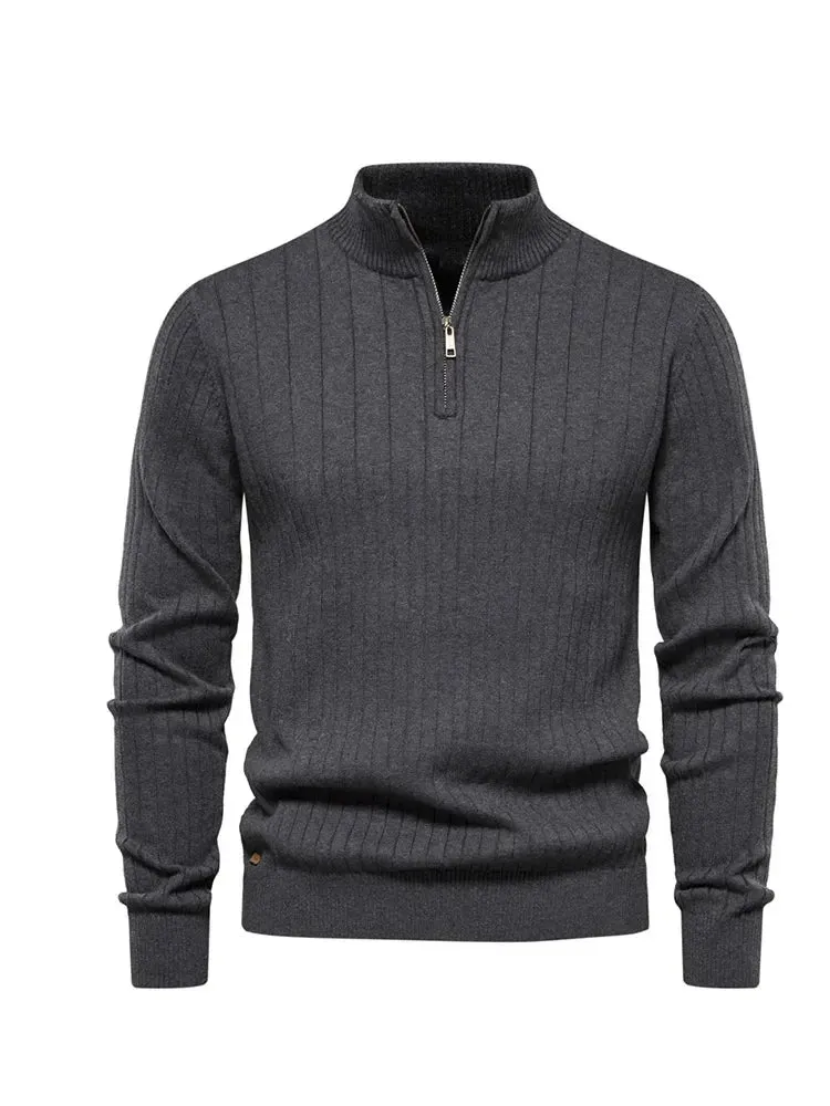 Wiaofellas  -  Fashion Street Zipper Turtleneck Sweaters Men's Casual Long Sleeve Knitted Pullover Winter Solid Bottom Cashmere Jumpers