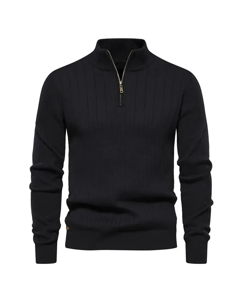 Wiaofellas  -  Fashion Street Zipper Turtleneck Sweaters Men's Casual Long Sleeve Knitted Pullover Winter Solid Bottom Cashmere Jumpers