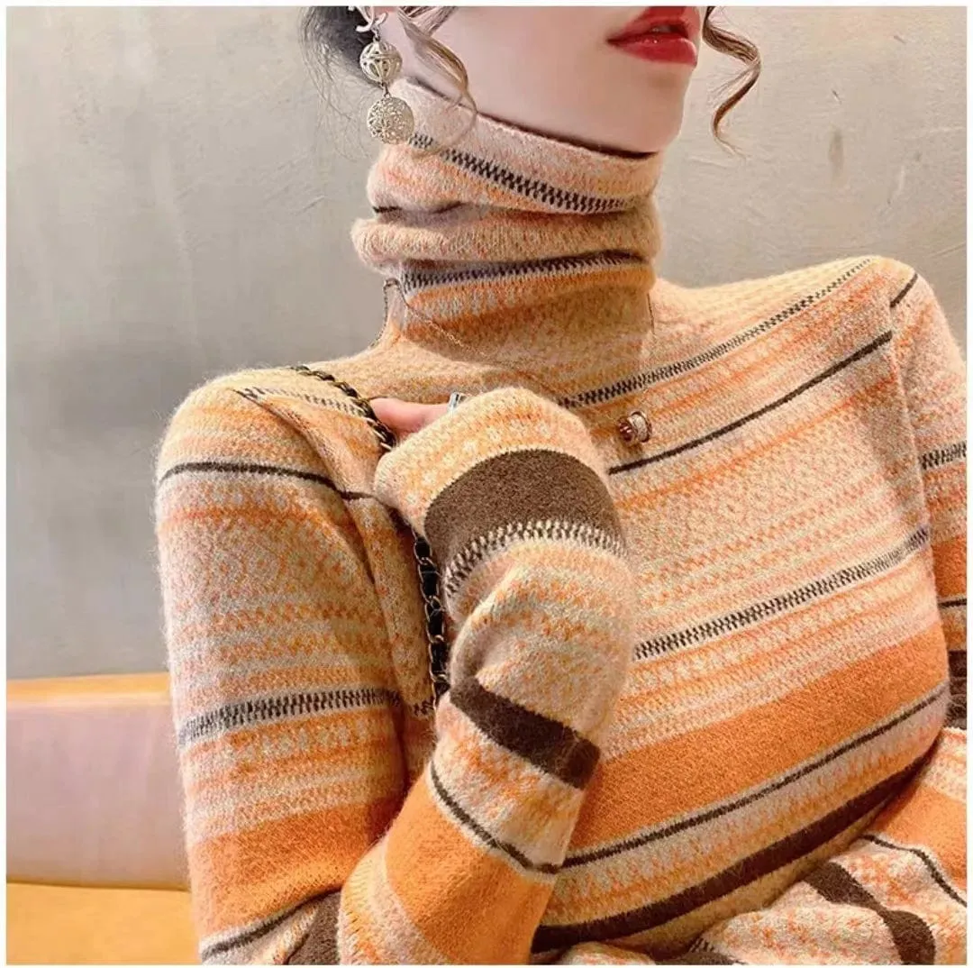 Women's Slim Fit Turtleneck Sweater – Long Sleeve Vintage-Style Elegant Pullover with Stretch