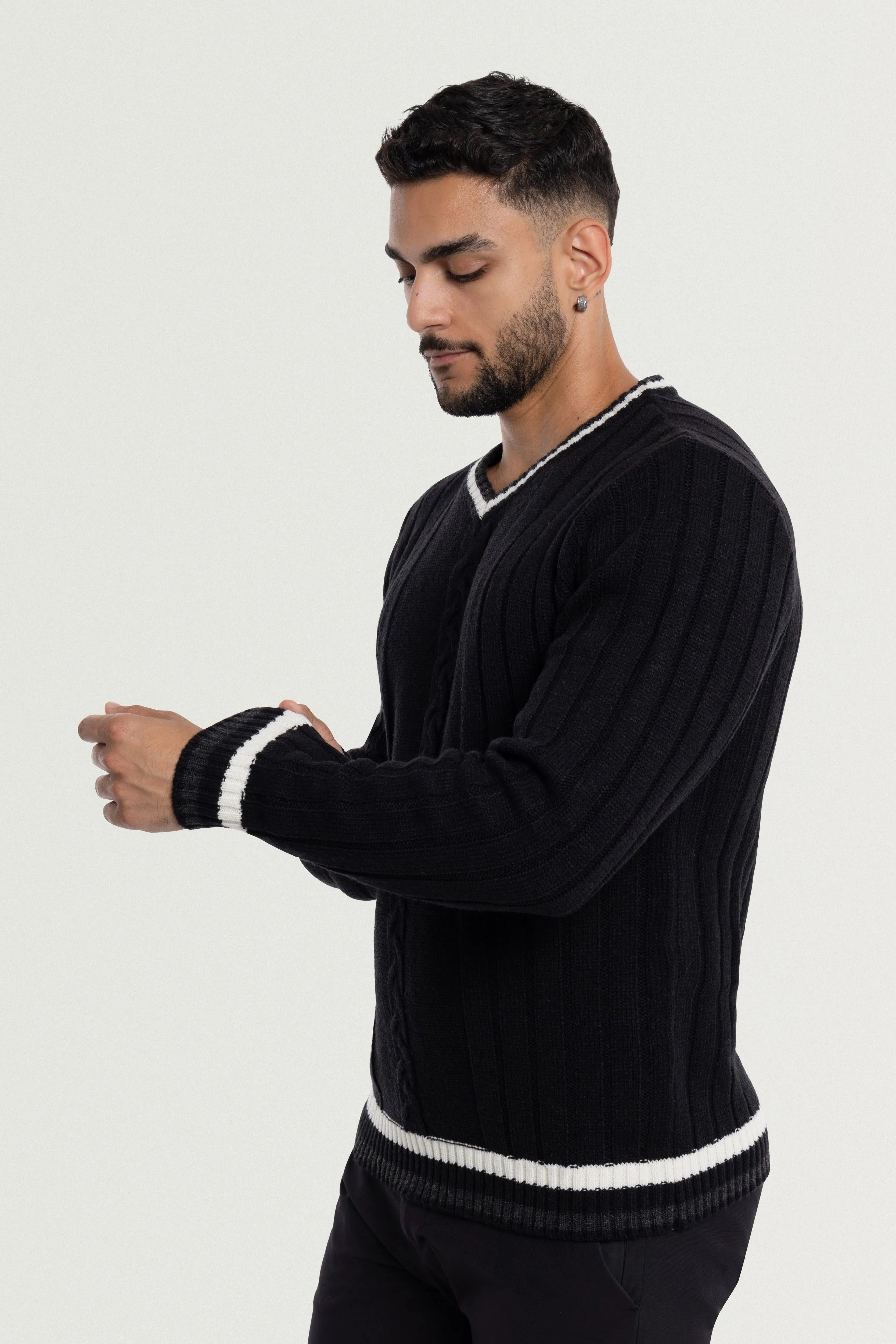 X RAY Men's Cable Knit Middleweight Soft Tipped V-Neck Sweater Regular and Big & Tall