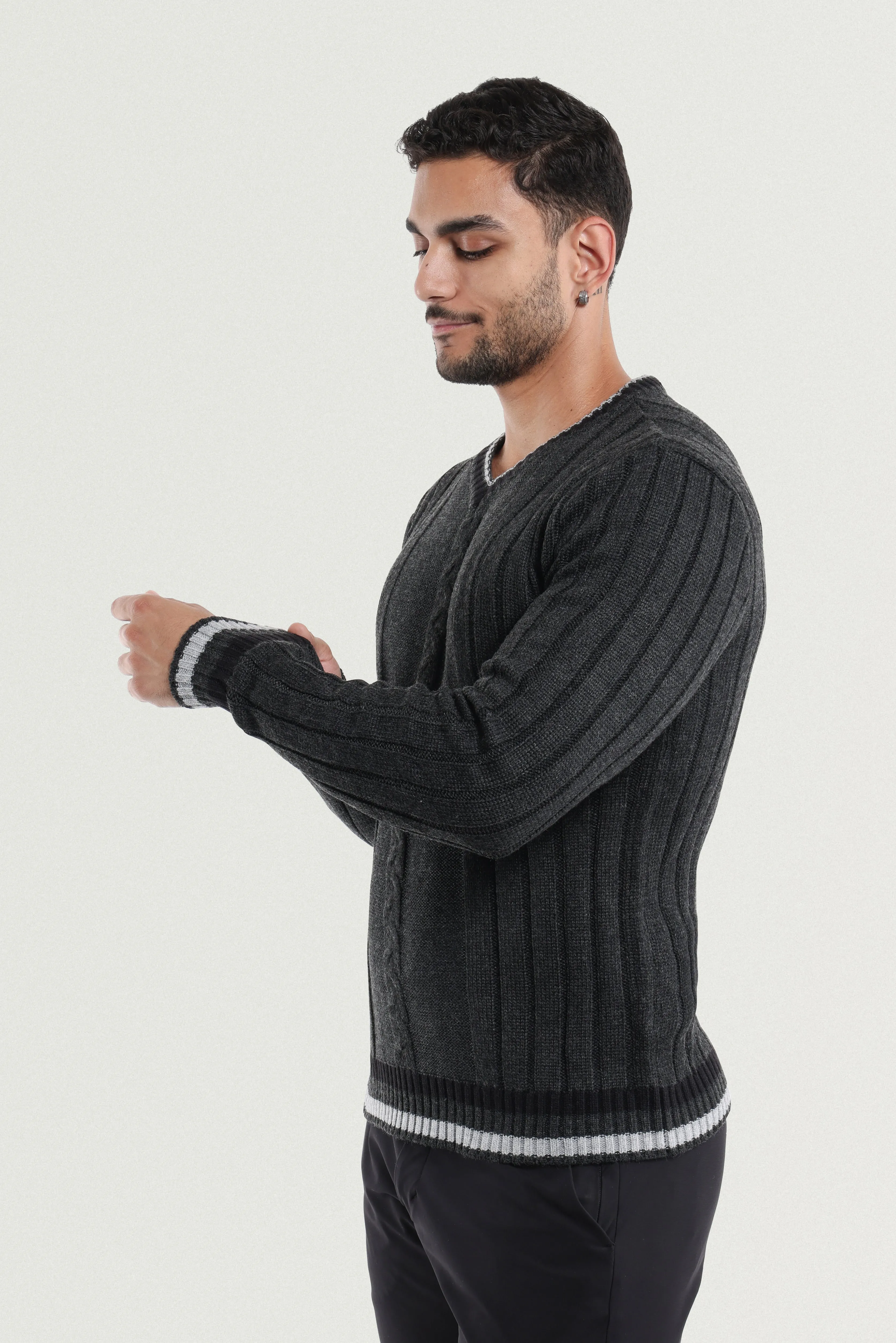 X RAY Men's Cable Knit Middleweight Soft Tipped V-Neck Sweater Regular and Big & Tall