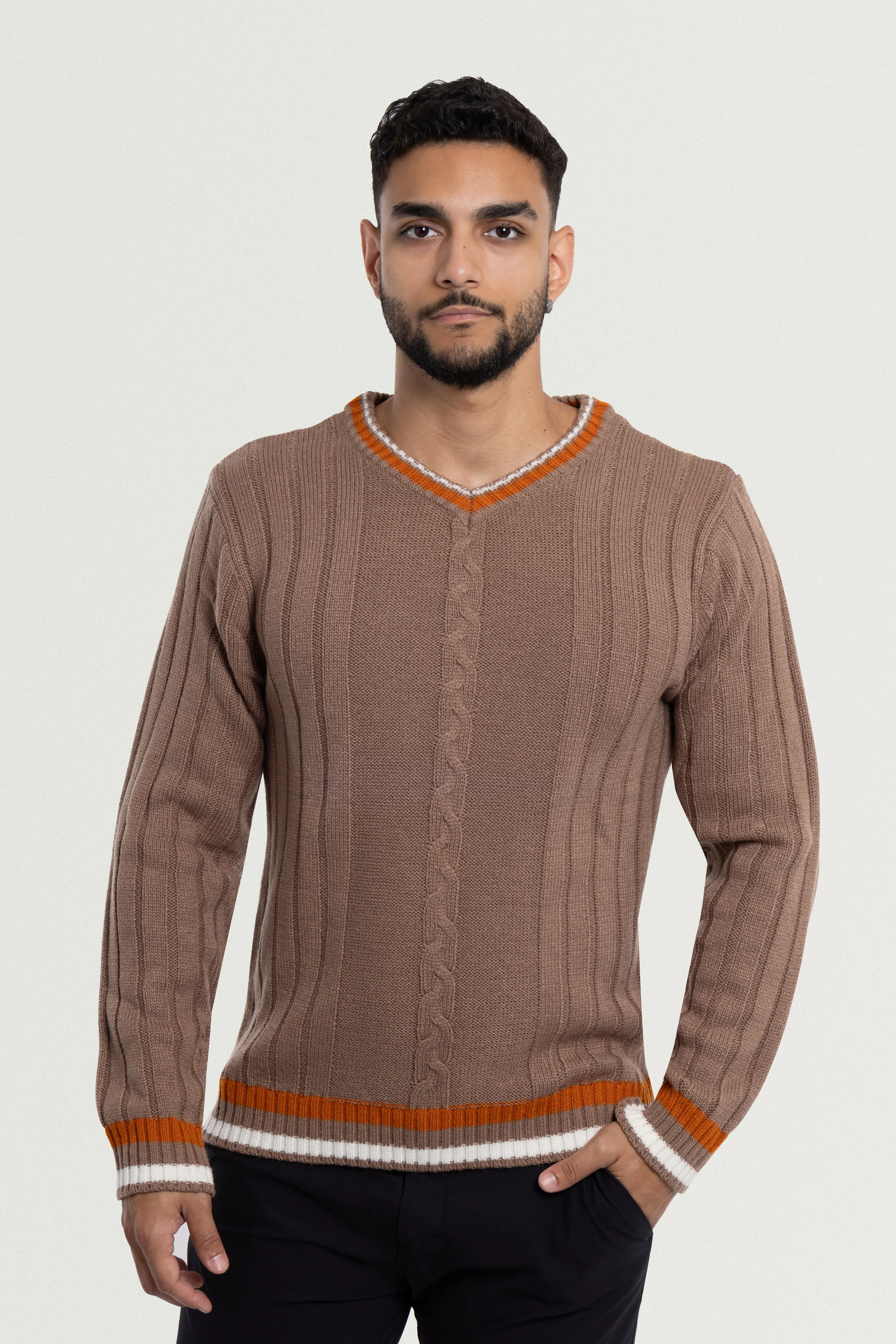 X RAY Men's Cable Knit Middleweight Soft Tipped V-Neck Sweater Regular and Big & Tall